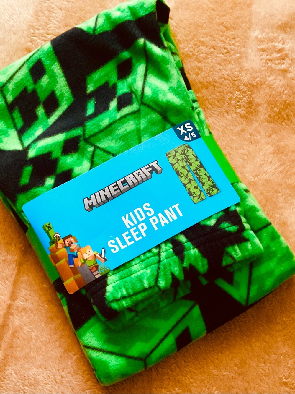 🆕 Minecraft Kids Green Sleep Pants - XS (4/5) Pajama Bottoms 🆒💚🆕